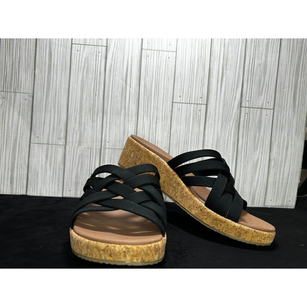 Skechers Women's Arch Fit Beverlee Wedge Sandals Black Size:10‎ NWOT